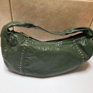 *REHAB* KOOBA Tracy Leather Brass Studded Hobo Shoulder Bag Dark Olive Green